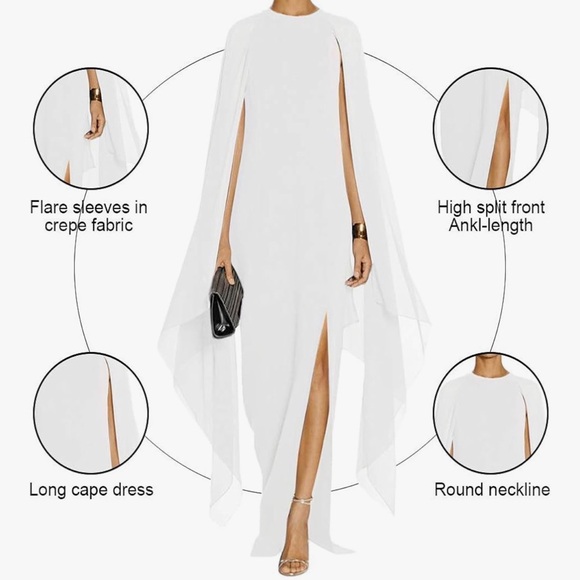 Elegant Asymmetrical White Cape Dress - Picture 2 of 3